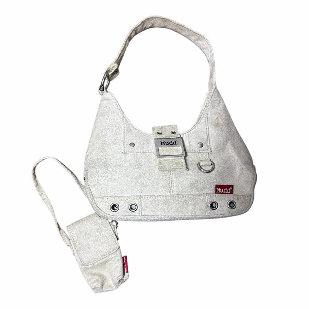 Vintage Mudd Silver Faux Suede Y2K Small Shoulder Bag w/ Cell Phone Pouch